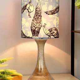 Homesake Blue Printed Wood Traditional Cylindrical Shaped Table Lamp with Bulb-31