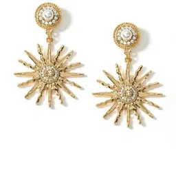Bienvene Gold-Plated Artificial Stones Studded And Beaded Contemporary Drop Earrings image 4