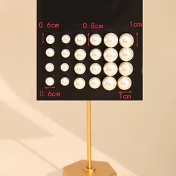 Shining Diva Fashion Set Of 24 Artificial Stones Studded & Pearls Beaded Geometric Studs image 2