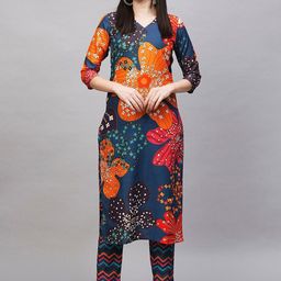 GoSriKi Floral Printed Straight Kurta with Trousers-image-85