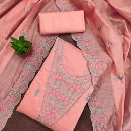 MANVAA Floral Embroidered Chanderi Cotton Unstitched Dress Material-picture-20