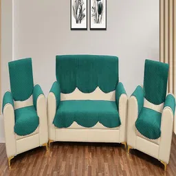 Fashion Throw Teal Checked Velvet Sofa Cover With Arms-image-66