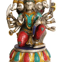 Exotic India Silver-Toned Panchamukhi Hanuman Religious Idol Showpiece-image-56
