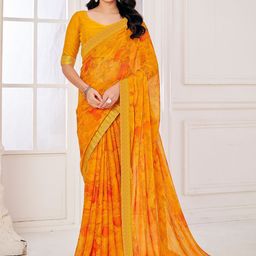 House of Pataudi Abstract Printed Pure Chiffon Saree With Blouse-10