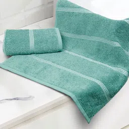 MYTRIDENT Green & White 2 Pieces Striped 450 GSM Pure Cotton Hand Towels-37
