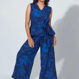 Murcia Floral Printed V Neck Top & Palazzo With Waist Belt Co-Ords-picture-24
