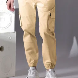 Beyoung Men Tan Yellow Dual Pocket Cargo Joggers-image-55