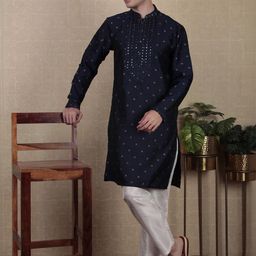PulseIQ Men Navy Blue Art Silk Kurta Sets-picture-32