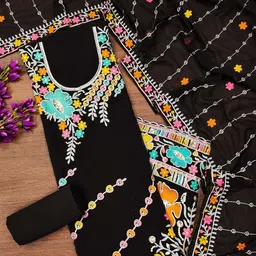 SHADOW & SAINING Embroidered Silk Georgette Unstitched Dress Material-image-6