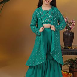 FASHION DREAM Embroidered Top With Palazzo & Shrug-image-129