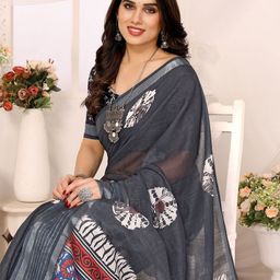 vj fashion Floral Printed Zari Saree-image-121