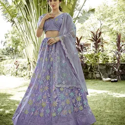 KALINI Embroidered Thread Work Semi-Stitched Lehenga & Unstitched Blouse With Dupatta-picture-46