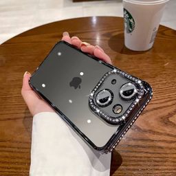 Luxury Kase Solid iPhone 14 Plating Glitter Diamond Transparent Back Case-10