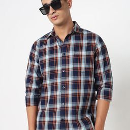R&B Tartan Checks Cutaway Collar Cotton Shirt-image-32