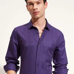 HIGHLANDER Self Design Slim Fit Cutaway Collar Formal Shirt-image-19