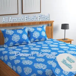 DECENT HOME Blue & White Floral 220 TC Queen Bedsheet with 2 Pillow Covers-image-53