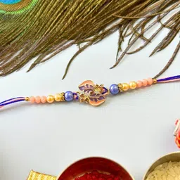 Purple Stone Studded & Beaded Thread Rakhi Traditional Handmade Rakhi for Brother-82
