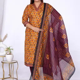 MIRAAN Women Floral Printed Regular Pure Cotton Kurta with Palazzos & With Dupatta-picture-19
