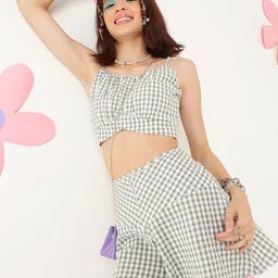 PRETTY LOVING THING Checked Pure Cotton Shoulder Straps Crop Top & Shorts-picture-28