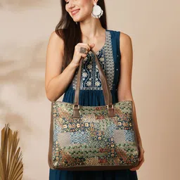 Globus Ethnic Motifs Printed Oversized Structured Tote Bag-12