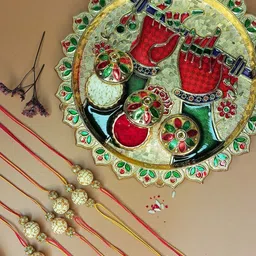 Anouk Set of 6 Beaded Rakhis With Thali Greeting Card & Roli Chawal-30