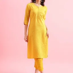 DIVASTRI Striped Notch Neck Straight Kurta With Trousers-picture-29
