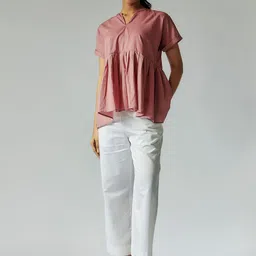 Maisolos Notch Neck Cotton Linen Top With Trousers-image-46