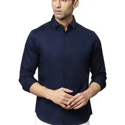 ISUEL FAB Men Navy Blue Cotton Blend Spread Collar Casual Wear Slim Fit Shirt-picture-47
