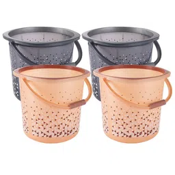 Kuber Industries Black & Brown 4 Pieces Geometric Printed Bathroom Buckets-18 Litres-36