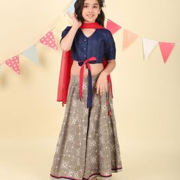 Fabindia Girls Striped V Neck Cotton Blouse With Lehenga & Dupatta-picture-58