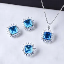 Jewels Galaxy Silver-Plated Cubic Zirconium-Studded Jewellery Set-image-97