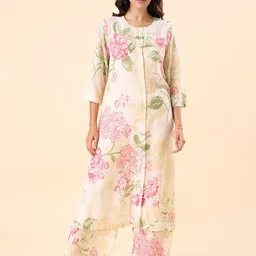 RANGMANCH BY PANTALOONS Women Floral Printed Regular Kurta with Trousers-image-6