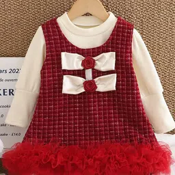 YK Girls Cotton A-Line Dress and Inner With Bow Details-image-86