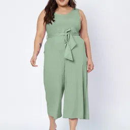 BRINNS Plus Size Round Neck Sleeveless Pure Cotton Jumpsuit With Waist Tie-Ups-image-47
