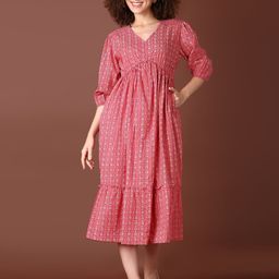 LIMEROAD Floral Printed V-Neck Ethnic Dress-image-47