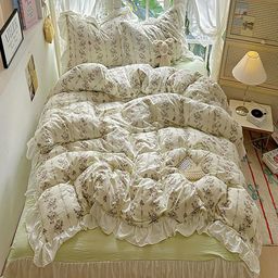 JC HOME Cream & Green Printed 4 Pieces Double Queen Bedding Set-picture-10