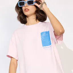 Mast & Harbour Women Typography Printed Round Neck Cotton Oversized T-shirt-picture-17