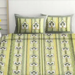 Spangle White & Green Printed Cotton 260 TC King Bedsheet Sets - 2.74 m x 2.54 m-picture-47