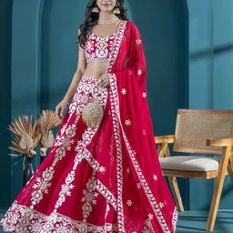 TIKODI Embroidered Sequinned Semi-Stitched Lehenga & Unstitched Blouse With Dupatta-picture-8