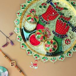Anouk Om Design Rakhi With Thali Greeting Card & Roli Chawal-52