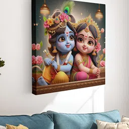 Myntra Elegant Homes Blue & Pink Radha Krishna Canvas Religious Wall Painting-image-50