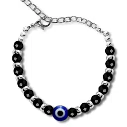 Uniqon Kids Silver-Toned Black Crystals Anklet with Evil Eye-image-1
