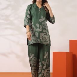 JISORA Printed Silk Top With Trousers Co-Ords-image-4