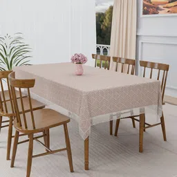 Aura Beige Geometric Printed Plastic 6-Seater Table Cover-23