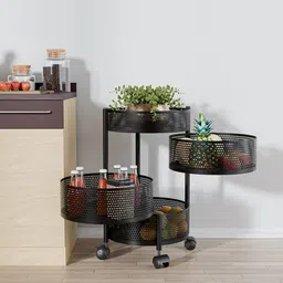 Kuber Industries 3+1 Layer Kitchen Metal Storage Rack with Wheels Black Kitchen Trolley-picture-15