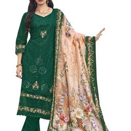 DRAVINAM Trends Floral Embroidered Seqinned Pure Cotton Unstitched Dress Material-picture-5