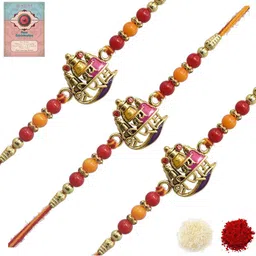 MEIRA JEWELLERY Set Of 3 Rakhi With Roli Chawal & Greetings Card Set-image-65