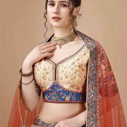 SAPTRANGI Printed Beads & Stones Lehenga & Blouse With Dupatta-15