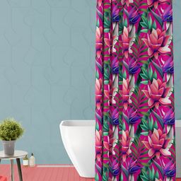 ArtzFolio Pink & Blue Floral Printed Waterproof Shower Curtain-image-83