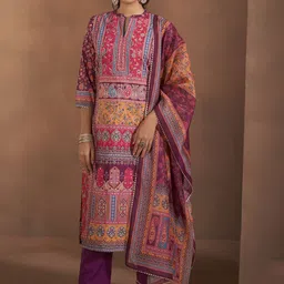 Anouk Ethnic Motifs Printed Thread Work Kurta With Trousers And Dupatta-14